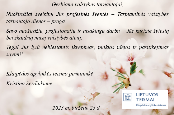 Sveikinimas Tarptautinės valstybės tarnautojo dienos proga!