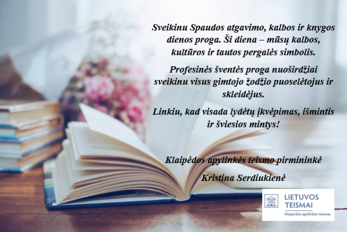 Sveikinimas Spaudos atgavimo, kalbos ir knygos dienos proga