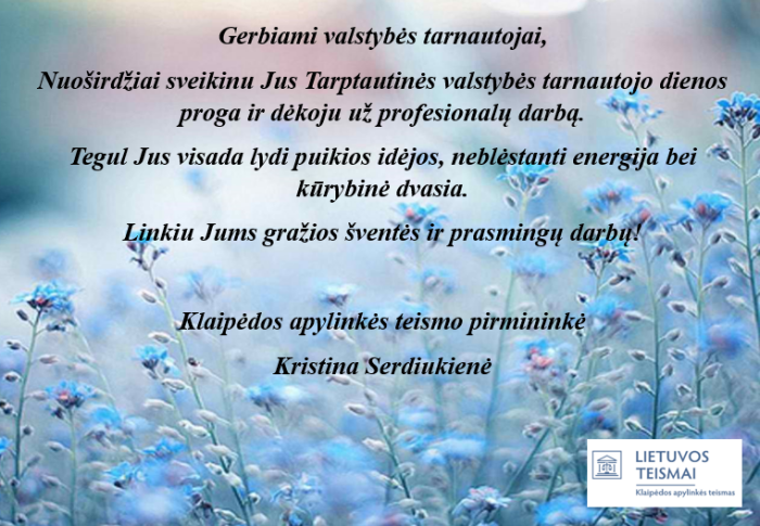 Sveikinimas Tarptautinės valstybės tarnautojo dienos proga