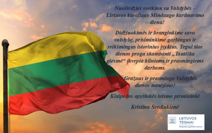 Sveikinimas Valstybės – Lietuvos karaliaus Mindaugo karūnavimo – dienos proga