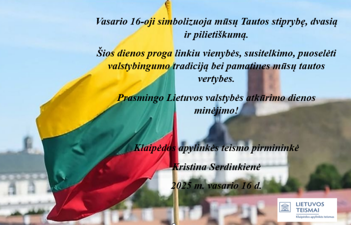 Sveikinimas Lietuvos valstybės atkūrimo dienos proga 