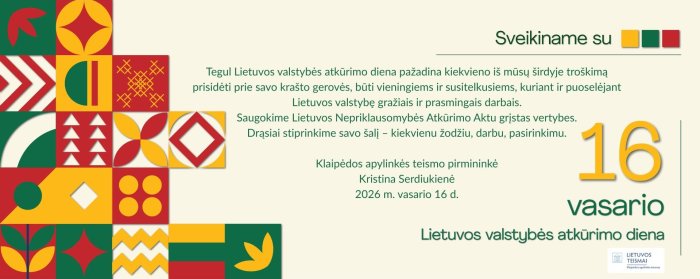 Sveikinimas Lietuvos valstybės atkūrimo dienos proga 