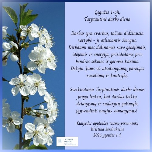 Sveikinimas Tarptautinės darbo dienos proga